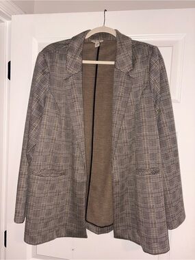 Cato Plaid Open-Front Blazer Jacket in Brown. Size 18/20W